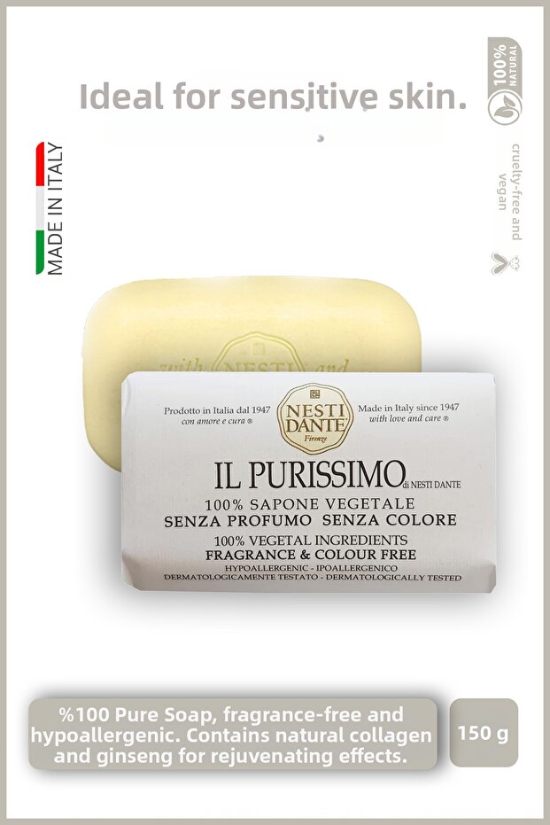 Il Purissimo 100% Pure Soap 150 Gr | Odorless and Colorless | Hypoallergenic | Hajj and Umrah Soap