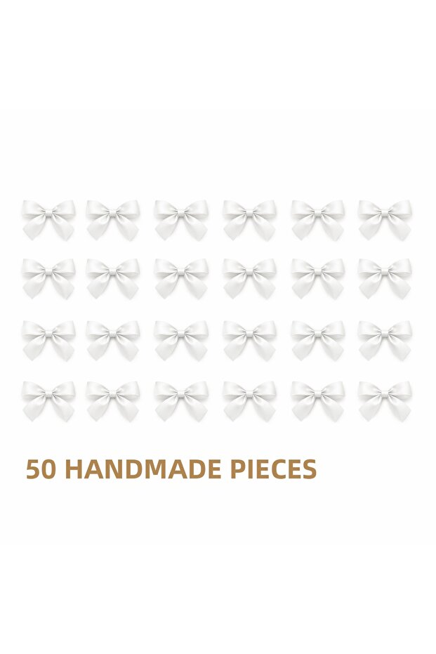White Wedding Candy, Gift Ornament, Balloon Ornament, Ready-Made Bow Satin Ribbon 10mm 50 Pieces