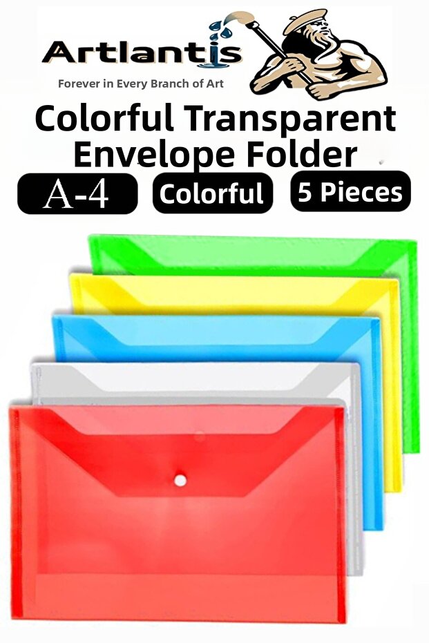 Snap Fastener File A4 Transparent Colorful Envelope File 5 Colors Snap Fastener File Waterproof 100 Sheets Capacity Ok