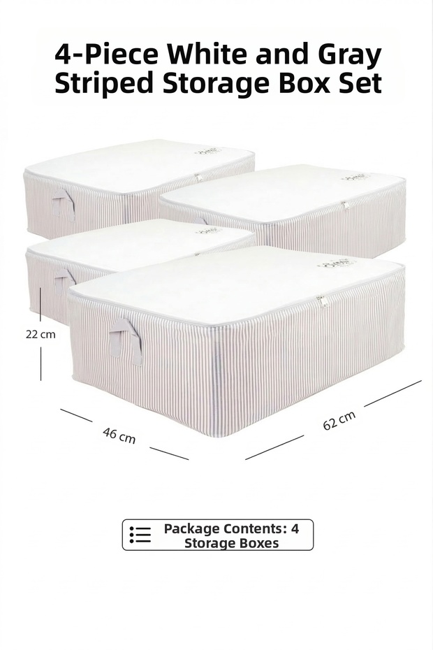 Set of 4 White Gray Striped Base Six Organizer Bags
