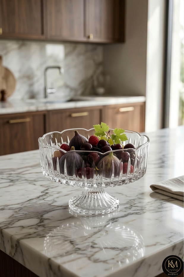 Crystal Decor Lace Edge Handworked Glass Tableware Presentation Bowl