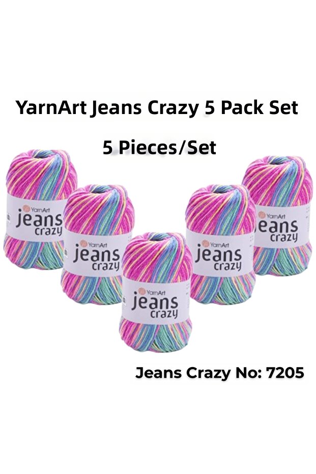 Yarn Art Jeans Crazy Knitting Yarn 7205 Punch Yarn 5-Pack
