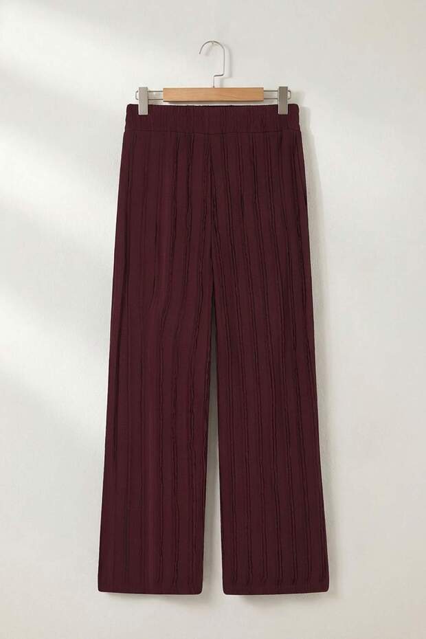 Bordo Geniş Paça Rahat Kalıp Pantolon TDRSS26PL00012 - 6
