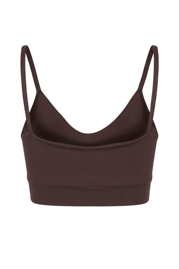 Koyu Kahverengi Destekli/Şekillendirici İp Askılı Örme Spor Sütyeni TWOSS22SS0045 - 6