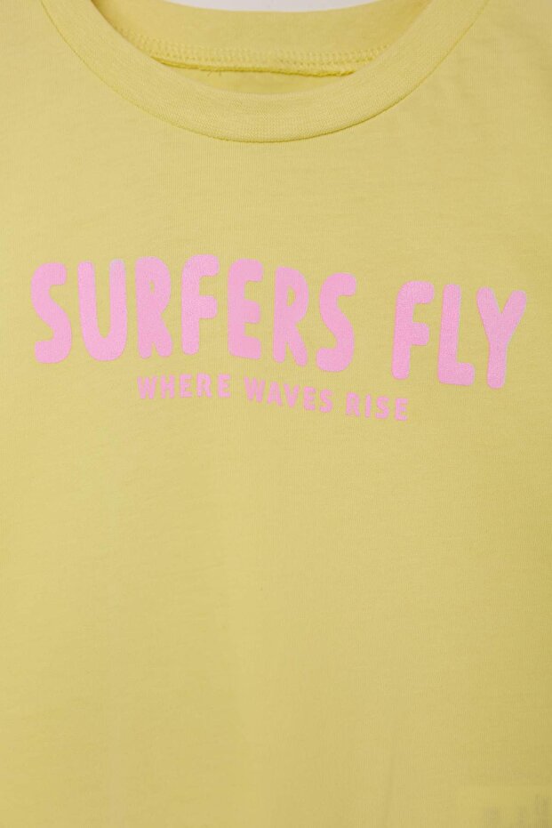 Sarı-Yeşil 2'li Kız Çocuk Baskılı Örme T-Shirt TKDSS26TS00053 - 12