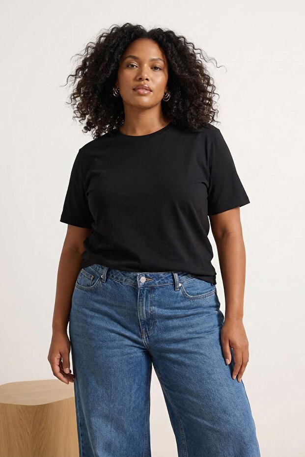 Siyah 3'lü Paket Büyük Beden T-shirt TBBSS25BF00071 - 2