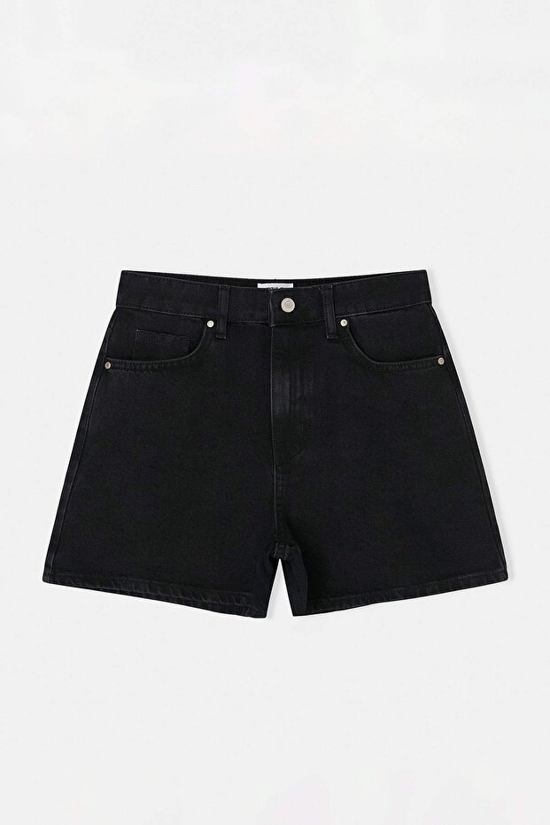 Siyah City Boy %100 Pamuk Yüksek Bel Denim Şort TWOSS26SR00170 - 5