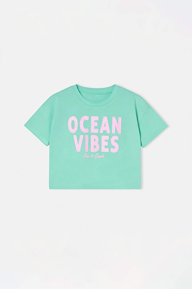 Sarı-Yeşil 2'li Kız Çocuk Baskılı Örme T-Shirt TKDSS26TS00053 - 9