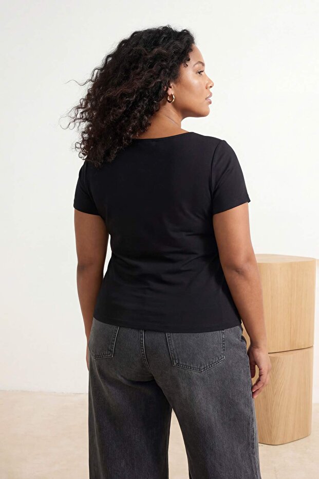 Siyah Soft Yumuşak Kumaş Örme Büyük Beden Bluz TBBSS26AF00105 - 2