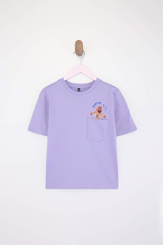 Lila Dedektif Reptır Baskılı Örme T-Shirt TKDSS26TS00061 - 3