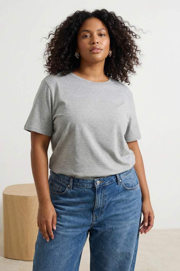 Beyaz-Gri-Lacivert 3'lü Paket Büyük Beden T-shirt TBBSS25BF00071 - 2
