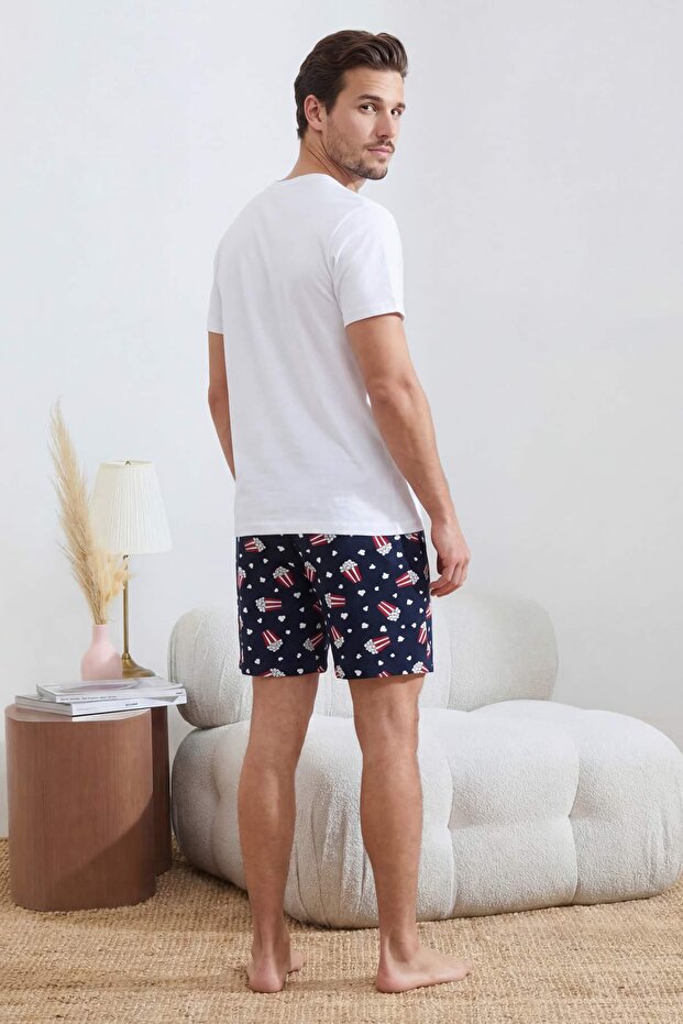 Unisex Beyaz Regular Fit Popcorn Baskılı Pamuklu Pijama Takımı TMNSS26PT00014 - 4