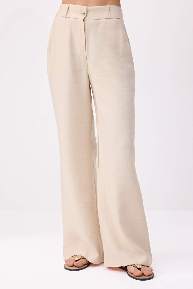 Taş Modal Düğme Kemerli Bluz Geniş Paça Pantolon Dokuma Alt - Üst Takım TWOSS26AU00102 - 5