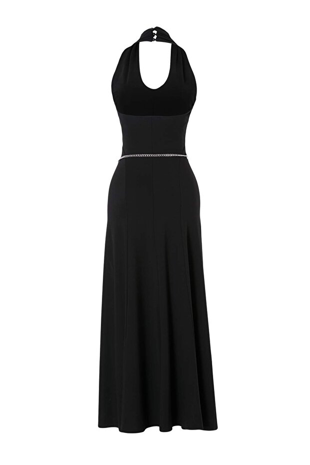 Trendyol Studio Collection Siyah Belden Açılan Kemerli Kolsuz Esnek Örme Elbise TWOSS26EL00391 - 7