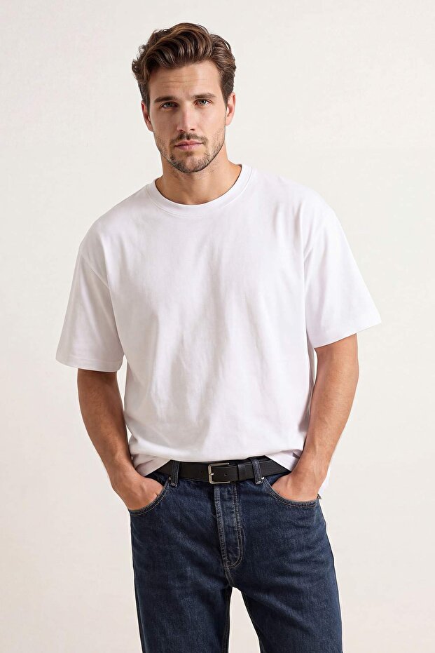 Unisex Beyaz Premium Wardrobe Essentials Yumuşak Tuşe Düşük Omuz Regular Fit T-Shirt TMNSS26TS00010 - 2