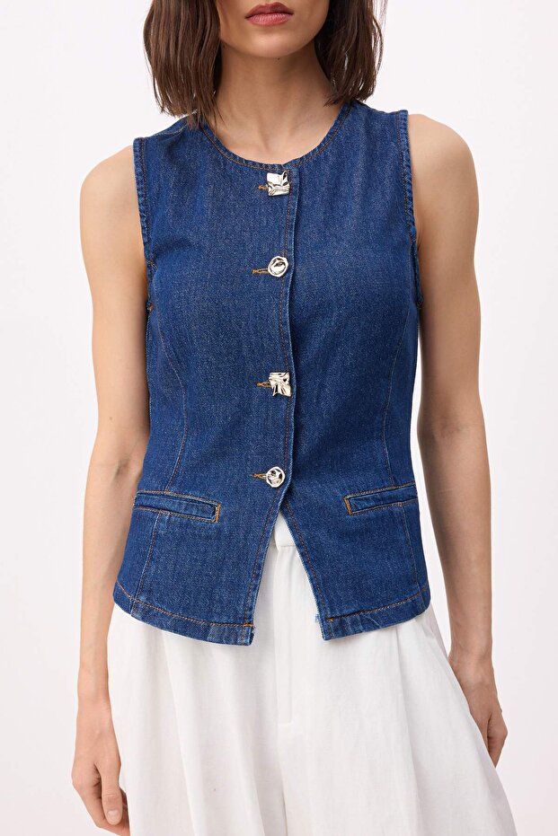 Mavi Fitted %100 Pamuklu Denim Yelek TWOSS26YE00037 - 3