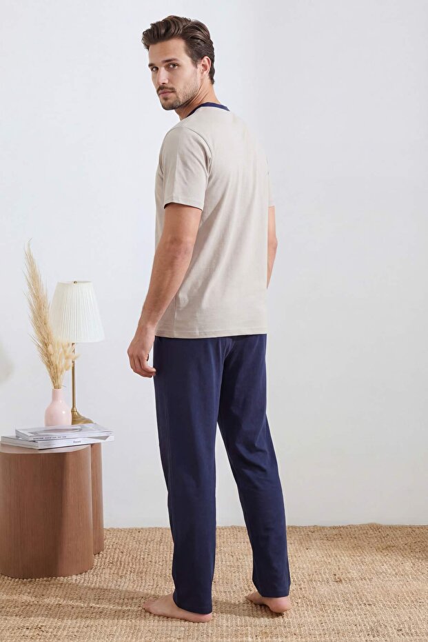Gri Regular Düğmeli Yaka Örme Pijama Takımı TMNSS26PT00033 - 3