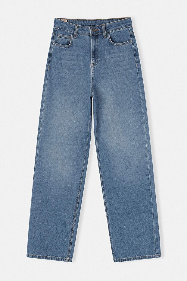 Koyu Mavi Yüksek Bel %100 Pamuk Baggy Jeans TWOSS26JE00205 - 5