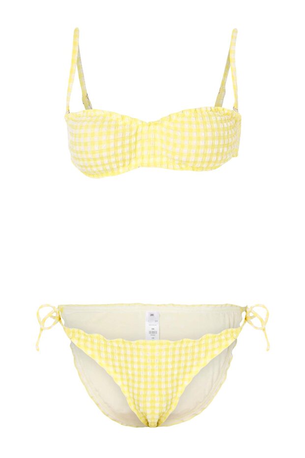 Sarı Pötikareli Straplez Kaplı Normal Bel Regular 3'lü Set Bikini Takımı TBESS26BT00060 - 6