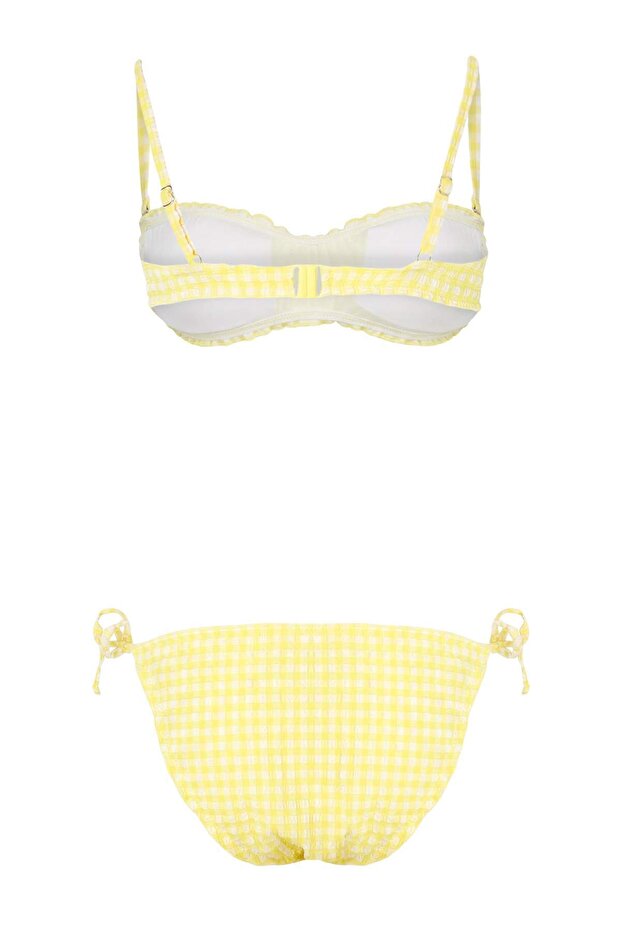 Sarı Pötikareli Straplez Kaplı Normal Bel Regular 3'lü Set Bikini Takımı TBESS26BT00060 - 7