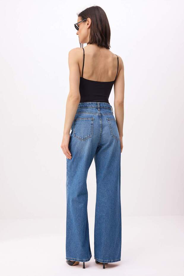 Koyu Mavi Yüksek Bel %100 Pamuk Wide Leg Jeans TWOSS26JE00204 - 4