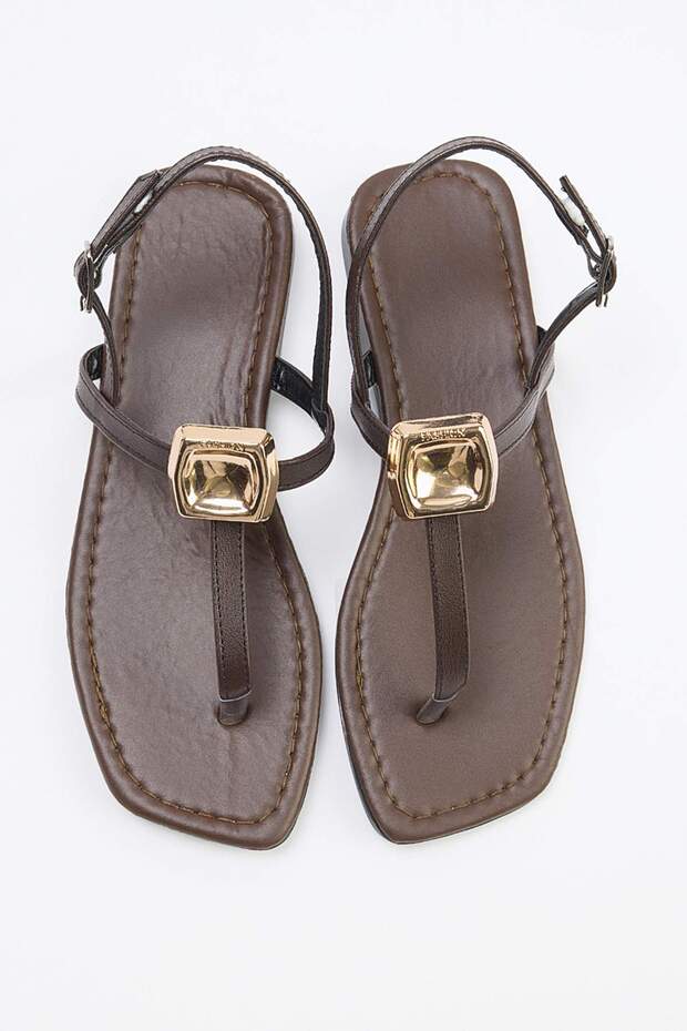 Koyu Kahverengi Kadın Sandalet TAKSS26SD00018 - 1