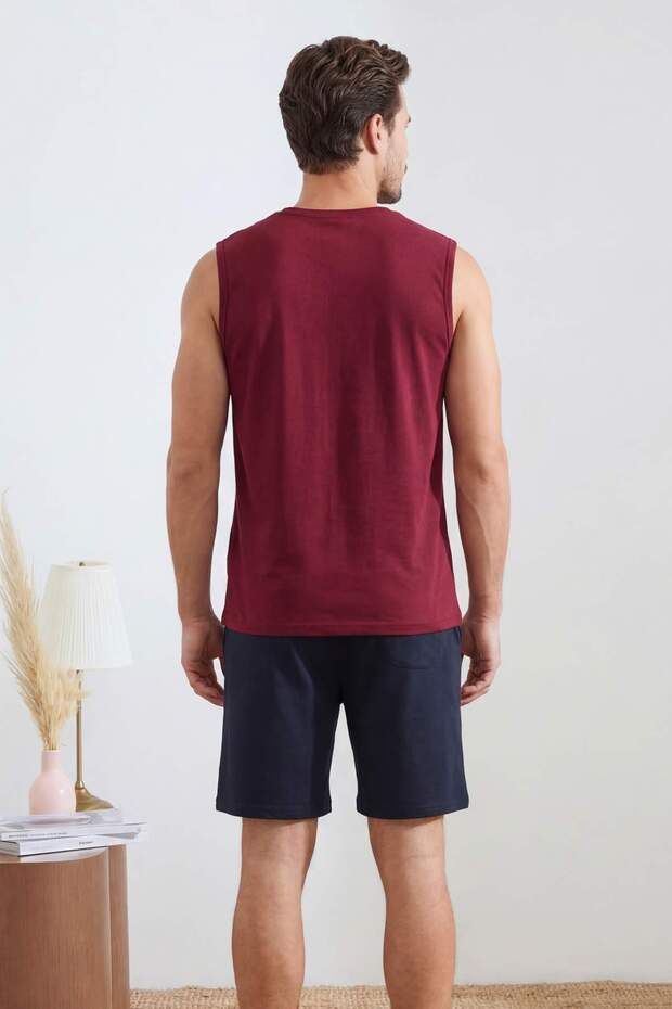 Bordo Regular/Normal Kesim Baskılı Pamuklu Atlet-Şort Pijama Takımı TMNSS26PT00045 - 4