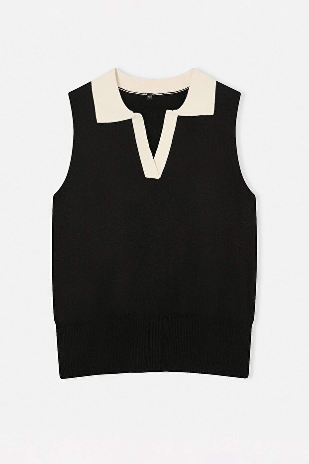 Siyah Polo Yaka İnce Yazlık Triko Bluz TBBSS26AF00036 - 4