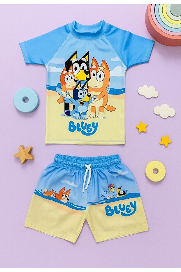 New Season Cute Character Printed Two-Piece Diving Fabric -Uv Protected-Boy'S-Shorts-Swimsuit