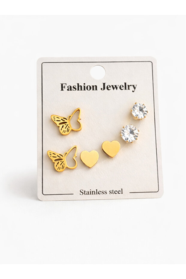 Gold Imported Steel Earring Set