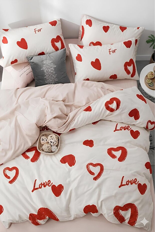 Fitted Sheet Duvet Cover Set Single Amore Red