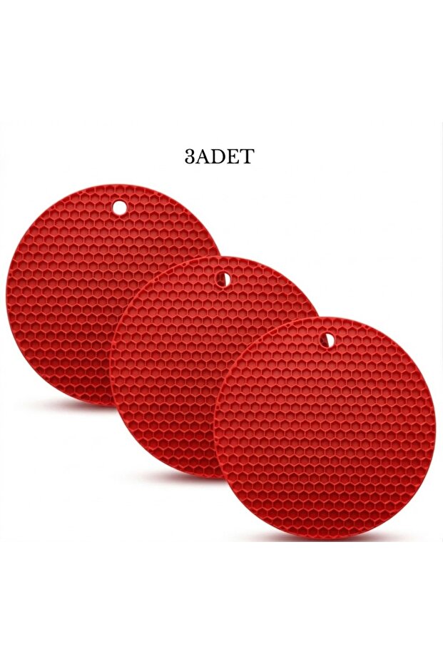 3 Pieces of Red Silicone Trivets, Griddle and Cookie Shapers, Teapot and Pot Mats