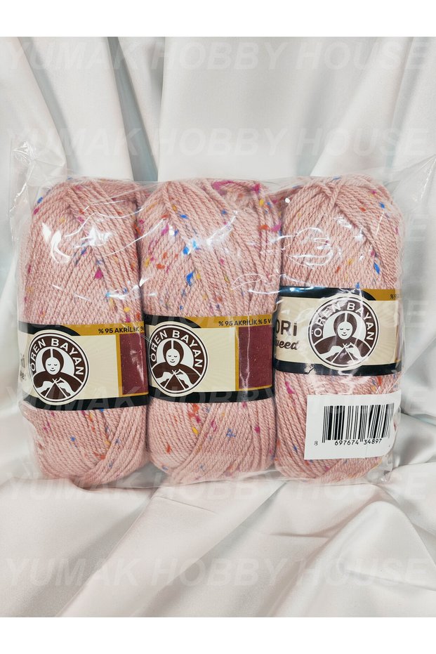 Favori̇ Tweed Dried Rose Hand Knitting Yarn (3 Pieces) - Color: 001A