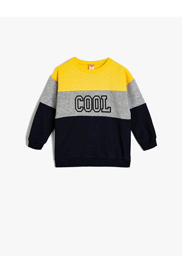 Sweatshirt with Color Contrast and Slogan Print, Long Sleeves
