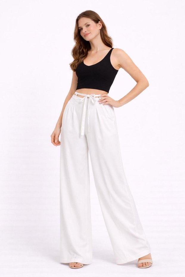 High Waist Tie-Up Zip Detail Wide-Leg Plazzo Trousers