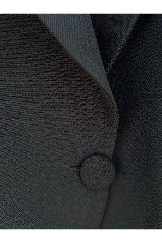 Black Blazer Jacket with One Button - 4