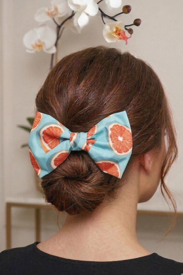 مشبك كبير أوتوماتيكي باللون الأحمر البرتقالي منقوش - 1