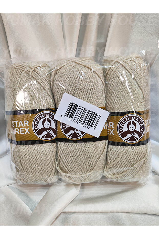 Star Lurex Beige Hand Knitting Yarn (3 Pieces) - Color: 078Y