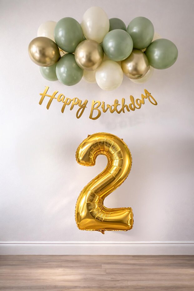 2 Year Old Mold Green Sea Sand and Chrome Gold Balloon Concept Birthday Set