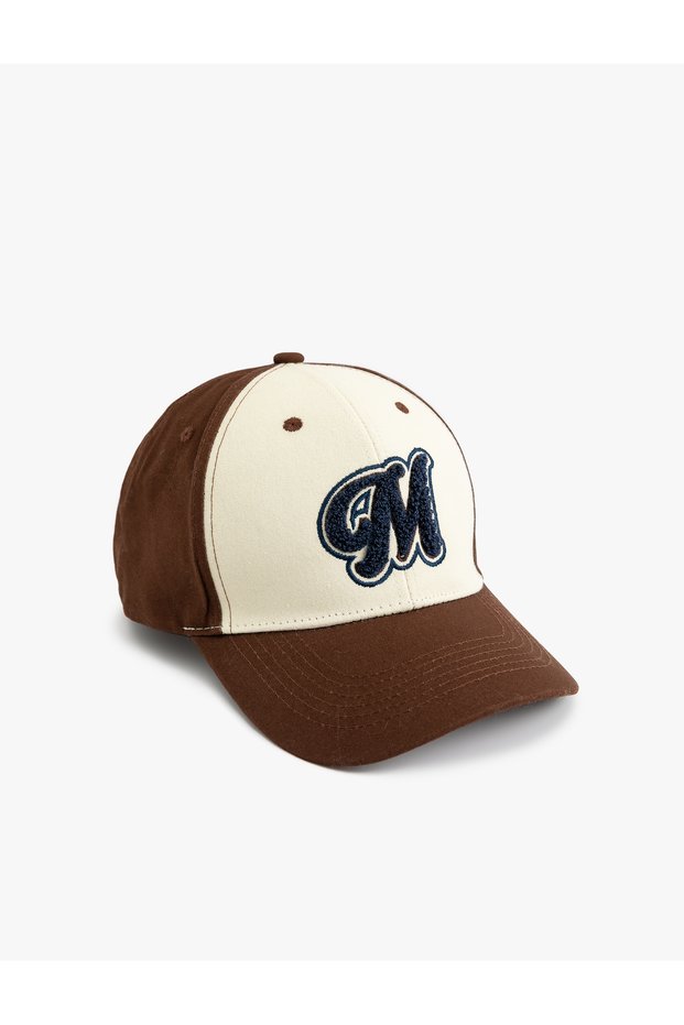 Cotton Fabric Detailed Color Contrast Cap Hat
