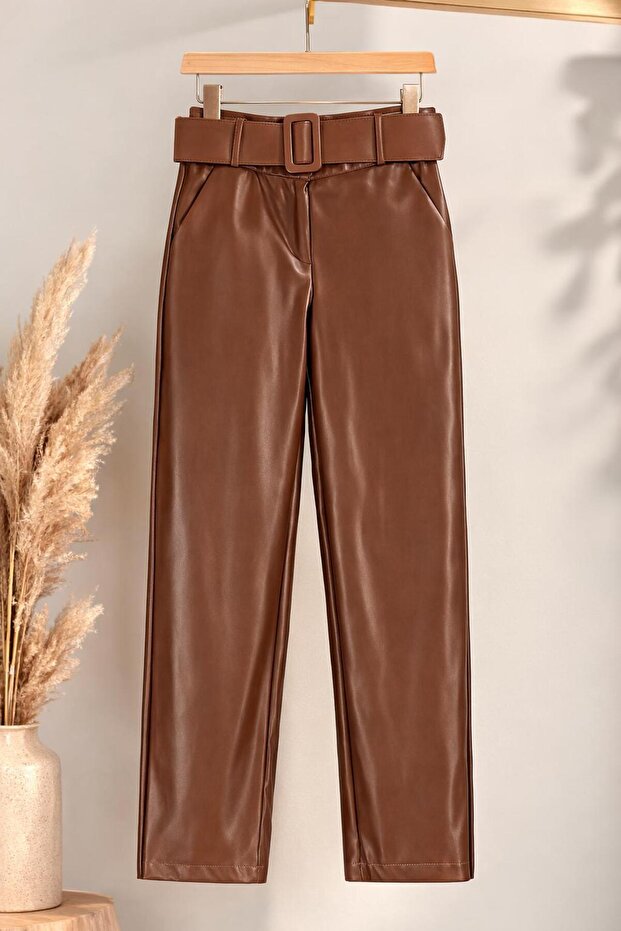 Women's Leather Trousers Brown