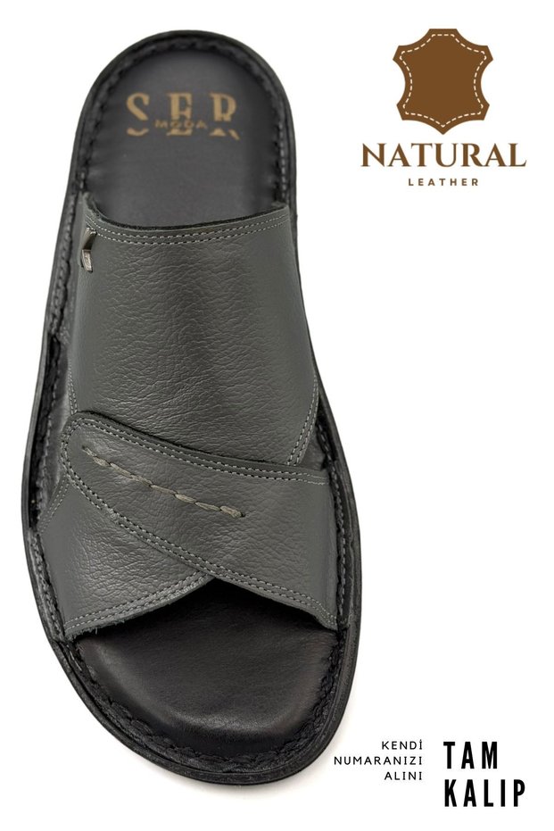 Genuine Real Leather Men's Slippers Lightweight Slippers Leather Syringe Smoked