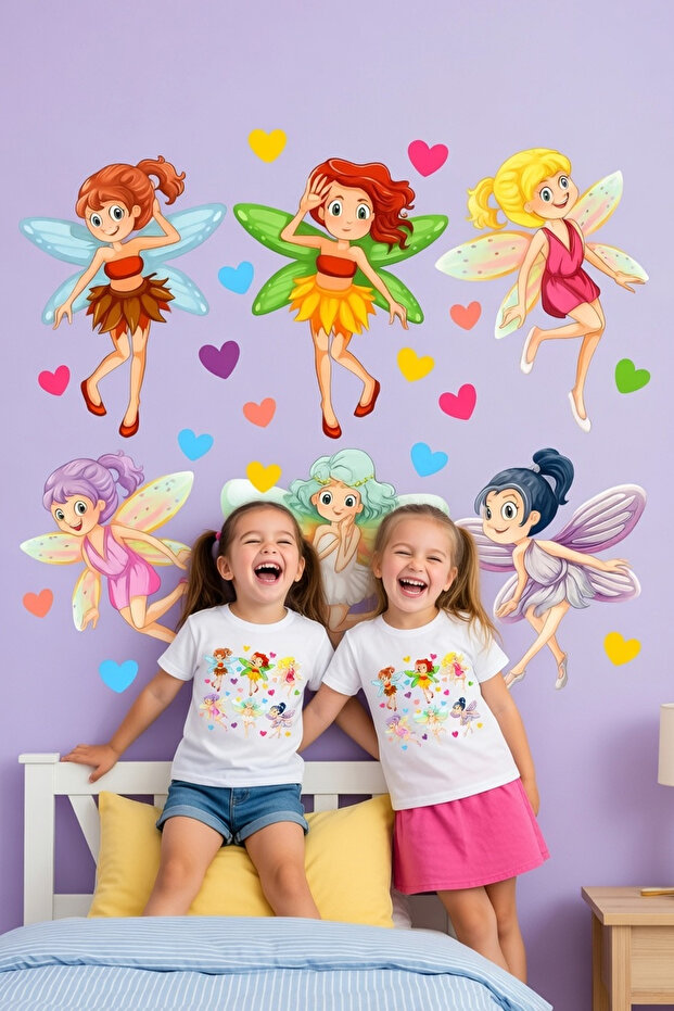 Little Fairies and Hearts Girl's Room Wall Sticker Set