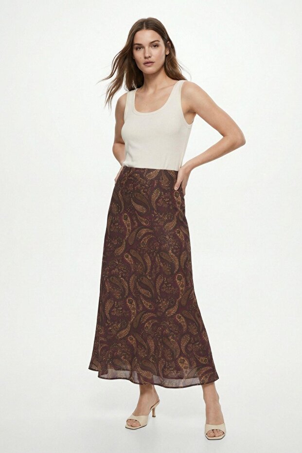 Burgundy leaf Patterned skirt 3507 - 3