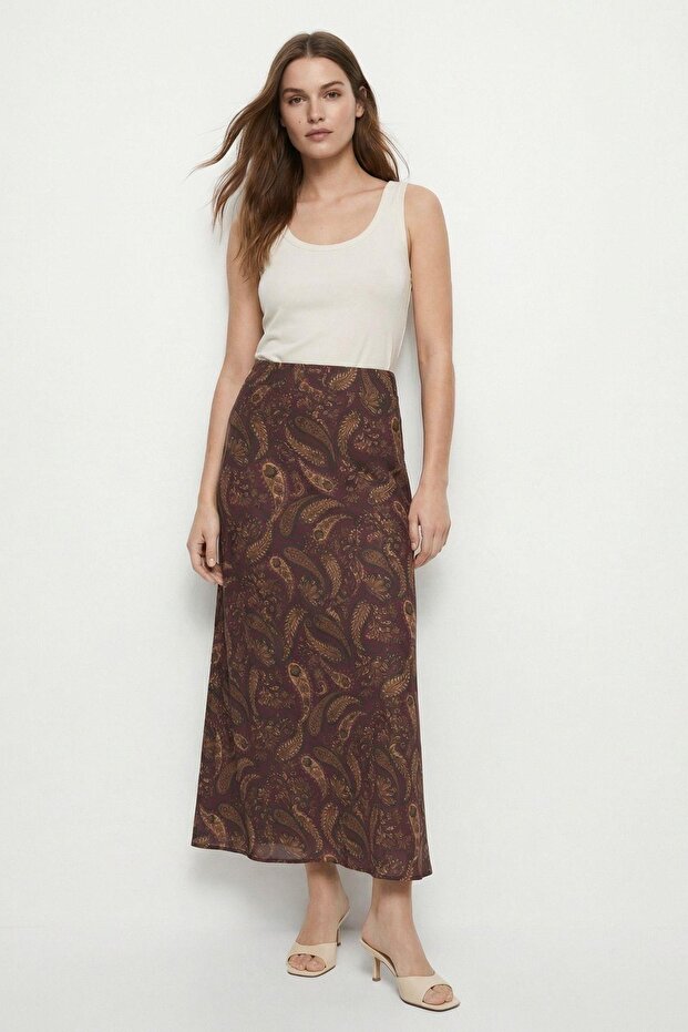 Burgundy leaf Patterned skirt 3507 - 2