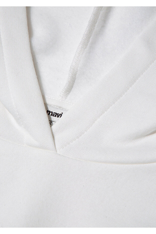 Kapüşonlu Beyaz Basic Sweatshirt 167299-70057 - 6