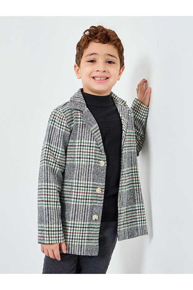 Boys Notch Lapel Checked Jacket