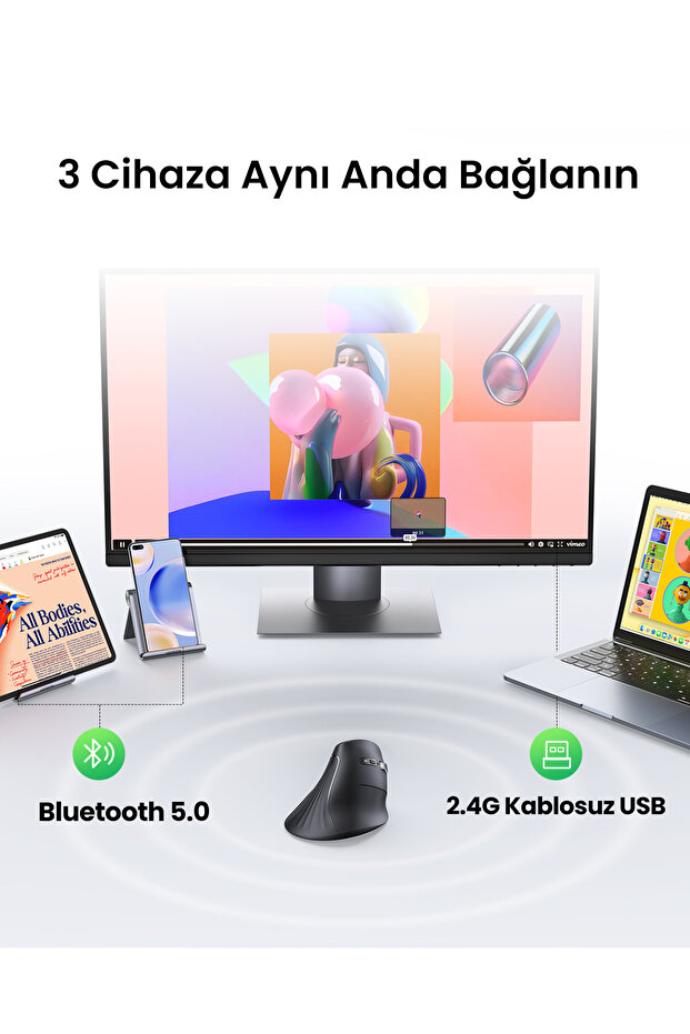 4000 DPI 6 Tuşlu Ergonomik Kablosuz Dikey Mouse, Siyah, 25444 - 6