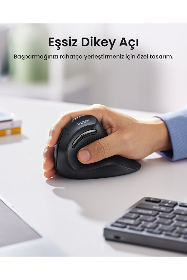 4000 DPI 6 Tuşlu Ergonomik Kablosuz Dikey Mouse, Siyah, 25444 - 5