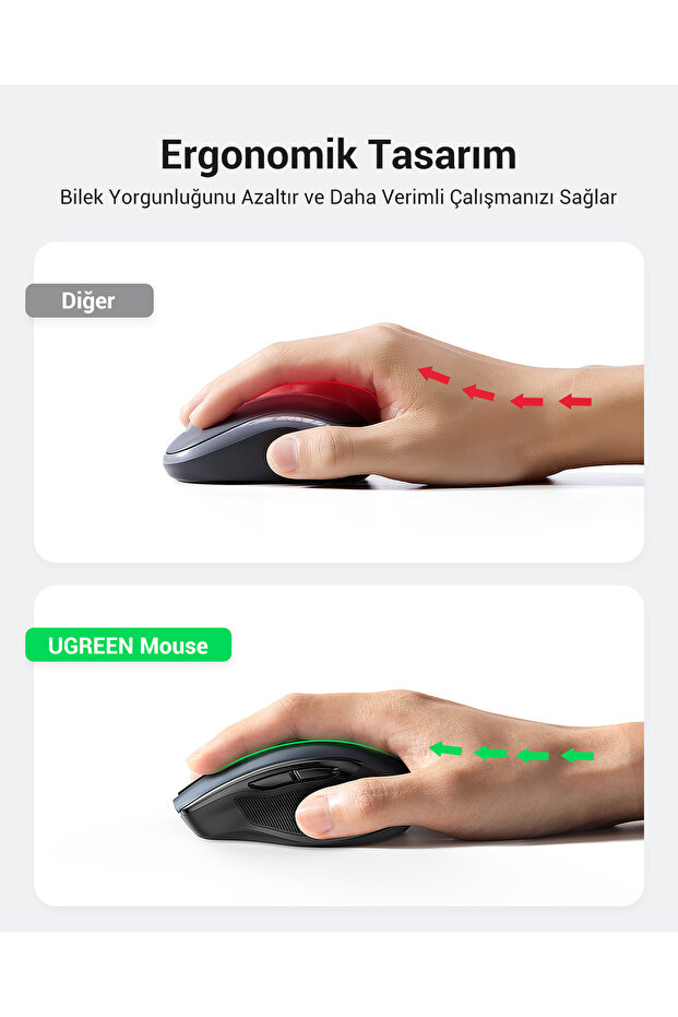 4000 DPI Dual Mode 2.4GHz Kablosuz ve Bluetooth Sessiz Optik Mouse, 90855 - 4